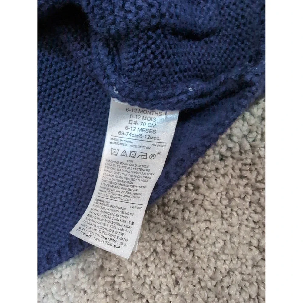 Baby GAP Navy Blue Knit Bear Ear Hooded Cardigan Sweater 6-12 Months 100% Cotton